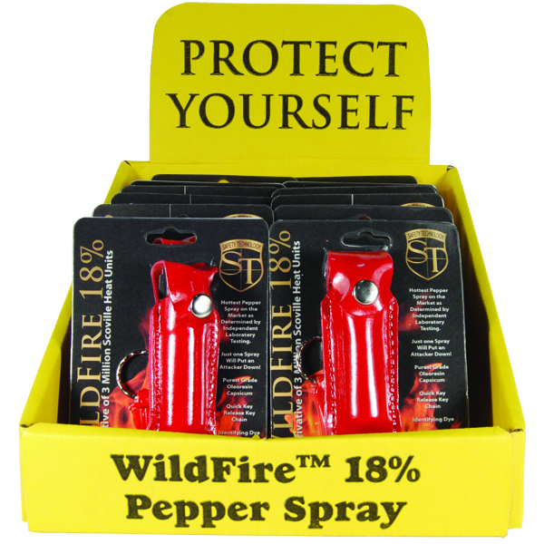 Wildfire 1.4% MC 1/2 oz pepper spray leatherette holster and quick release keychain red view 2